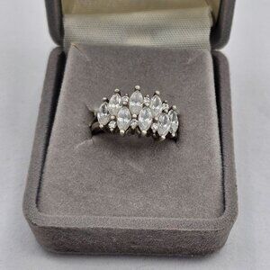 Diamonique Sterling Silver Ring CZ Marquise Cut Stones Prong Cluster Size 6